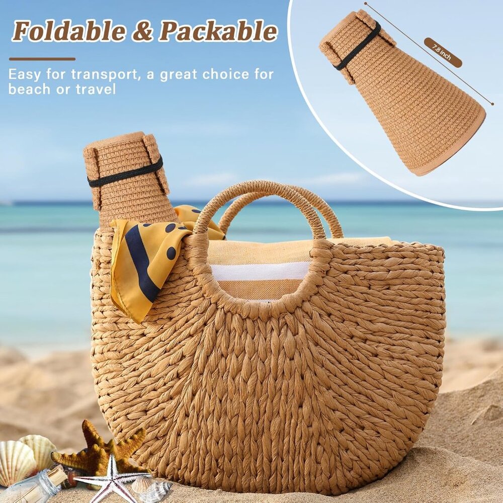 Sun Hats for Women, Wide Brim Straw Beach Hat for Women Foldable Floppy, Sun Hat - Picture 6 of 7